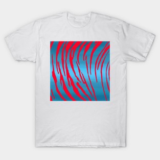 Metallic Tiger Stripes Blue Red T-Shirt